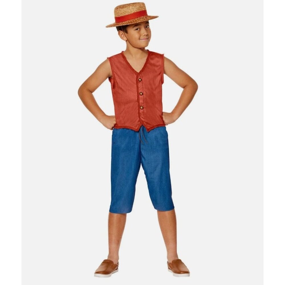 Luffy Youth Costume Netflix One Piece Vest Hat & Shorts Medium Size 7-8 By InSpi